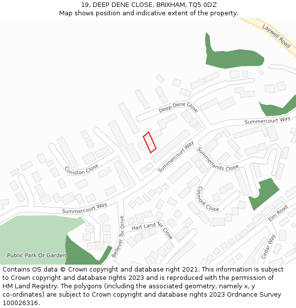 19, DEEP DENE CLOSE, BRIXHAM, TQ5 0DZ: Location map and indicative extent of plot