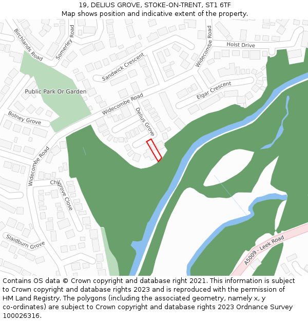 19, DELIUS GROVE, STOKE-ON-TRENT, ST1 6TF: Location map and indicative extent of plot