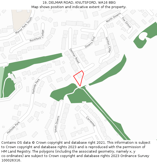 19, DELMAR ROAD, KNUTSFORD, WA16 8BG: Location map and indicative extent of plot