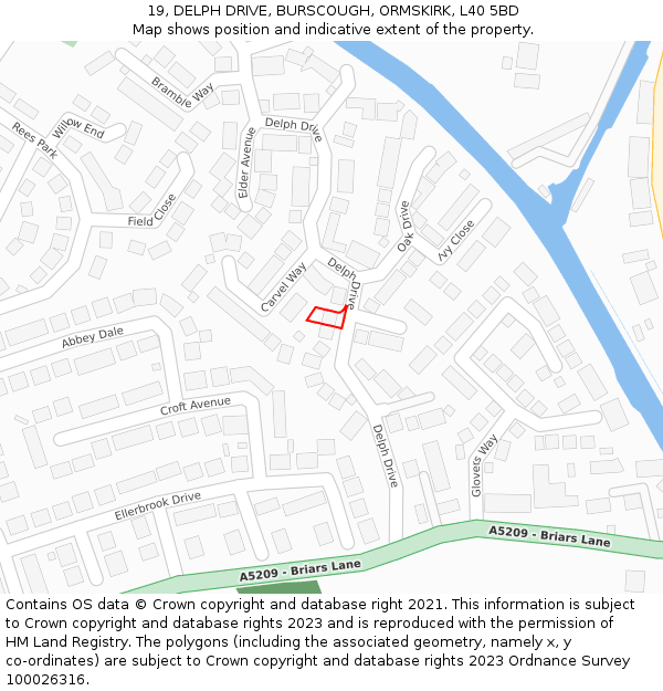 19, DELPH DRIVE, BURSCOUGH, ORMSKIRK, L40 5BD: Location map and indicative extent of plot