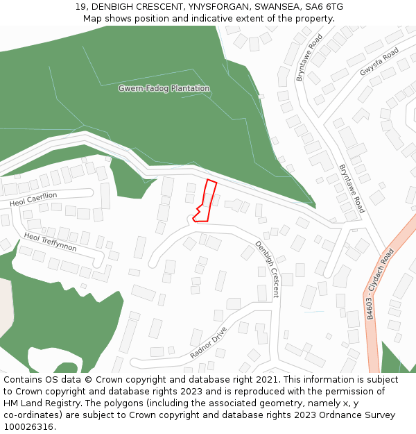 19, DENBIGH CRESCENT, YNYSFORGAN, SWANSEA, SA6 6TG: Location map and indicative extent of plot