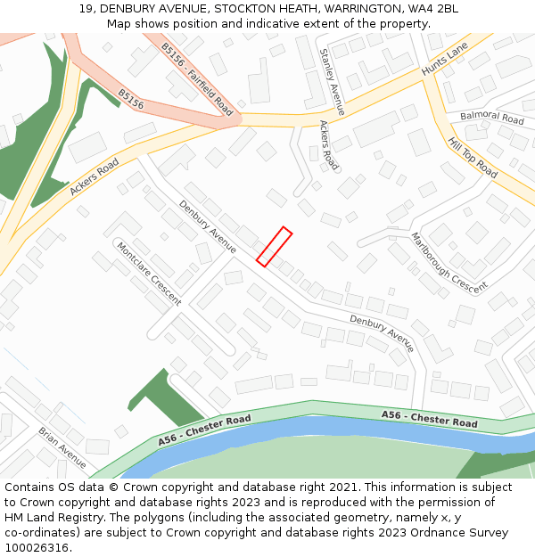 19, DENBURY AVENUE, STOCKTON HEATH, WARRINGTON, WA4 2BL: Location map and indicative extent of plot