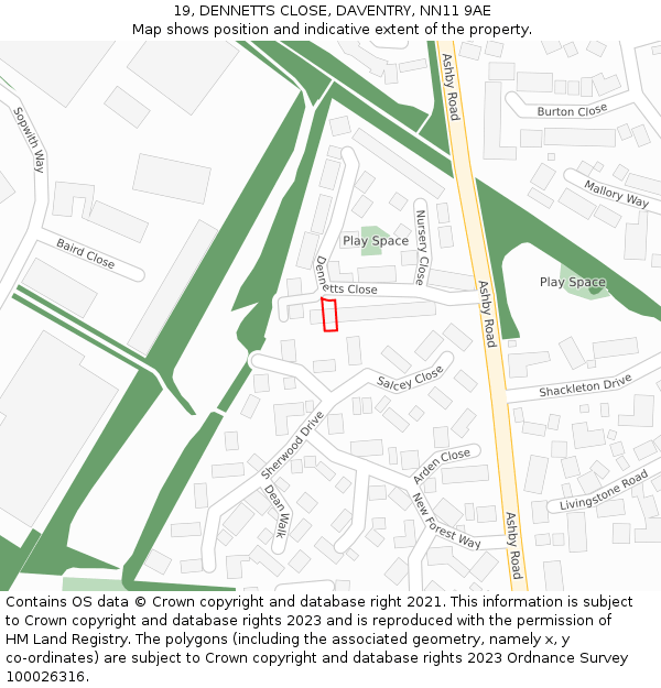 19, DENNETTS CLOSE, DAVENTRY, NN11 9AE: Location map and indicative extent of plot