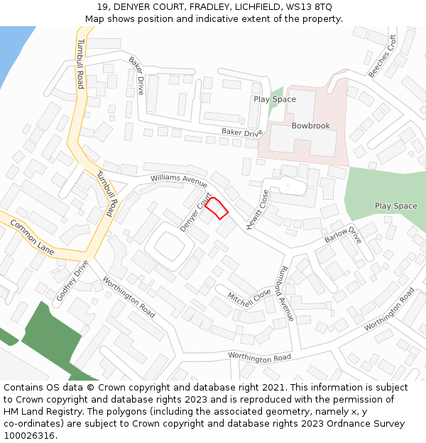 19, DENYER COURT, FRADLEY, LICHFIELD, WS13 8TQ: Location map and indicative extent of plot