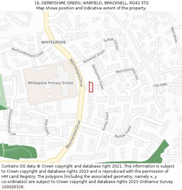 19, DERBYSHIRE GREEN, WARFIELD, BRACKNELL, RG42 3TG: Location map and indicative extent of plot