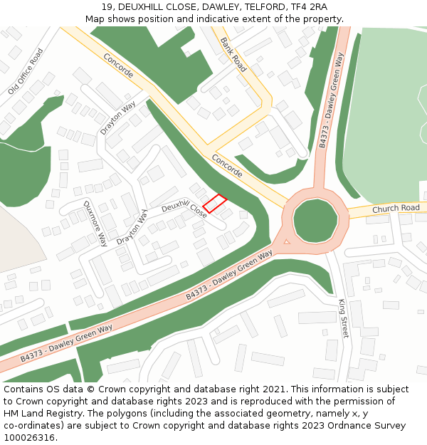 19, DEUXHILL CLOSE, DAWLEY, TELFORD, TF4 2RA: Location map and indicative extent of plot