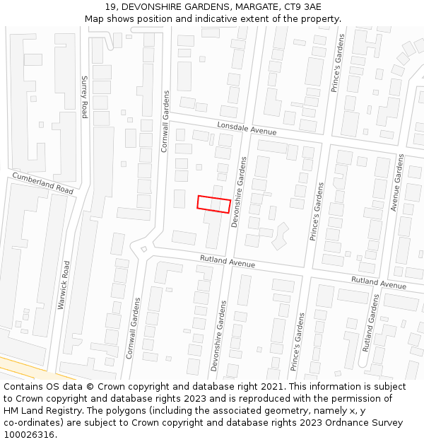 19, DEVONSHIRE GARDENS, MARGATE, CT9 3AE: Location map and indicative extent of plot