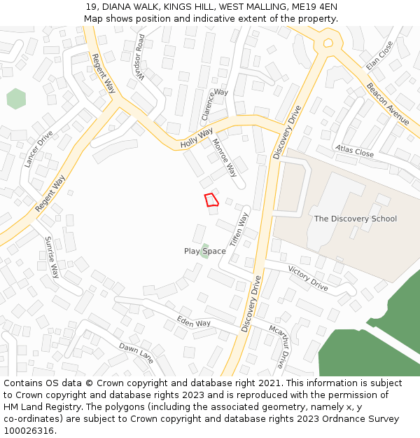 19, DIANA WALK, KINGS HILL, WEST MALLING, ME19 4EN: Location map and indicative extent of plot