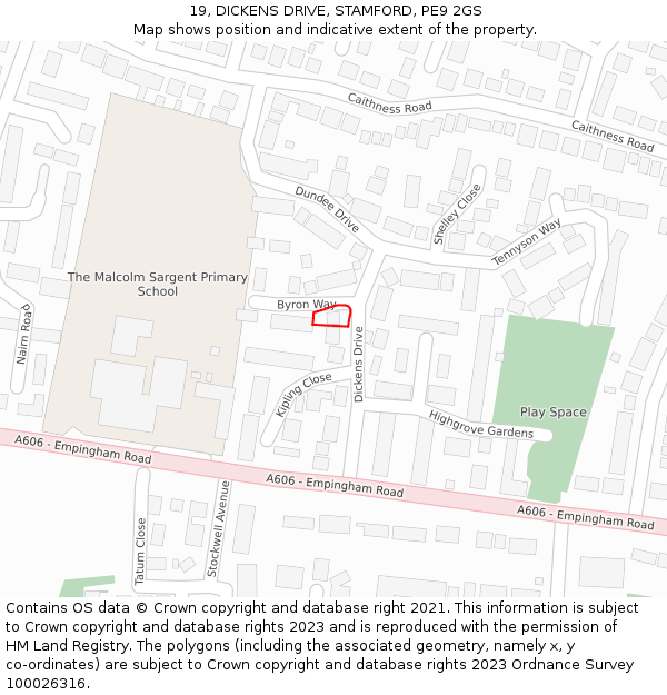 19, DICKENS DRIVE, STAMFORD, PE9 2GS: Location map and indicative extent of plot