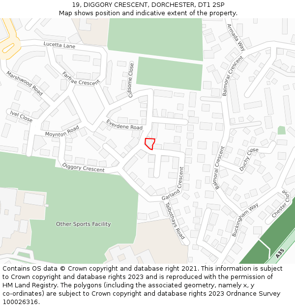 19, DIGGORY CRESCENT, DORCHESTER, DT1 2SP: Location map and indicative extent of plot