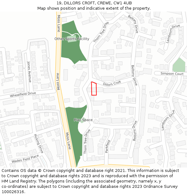 19, DILLORS CROFT, CREWE, CW1 4UB: Location map and indicative extent of plot