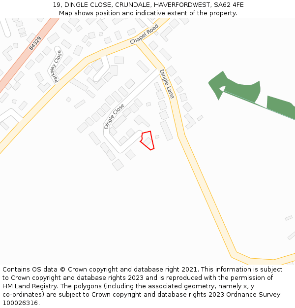 19, DINGLE CLOSE, CRUNDALE, HAVERFORDWEST, SA62 4FE: Location map and indicative extent of plot