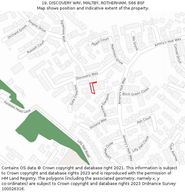 19, DISCOVERY WAY, MALTBY, ROTHERHAM, S66 8SF: Location map and indicative extent of plot