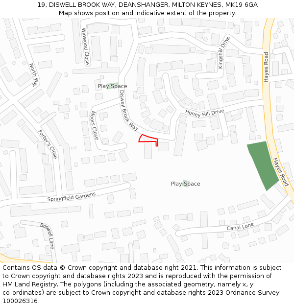 19, DISWELL BROOK WAY, DEANSHANGER, MILTON KEYNES, MK19 6GA: Location map and indicative extent of plot