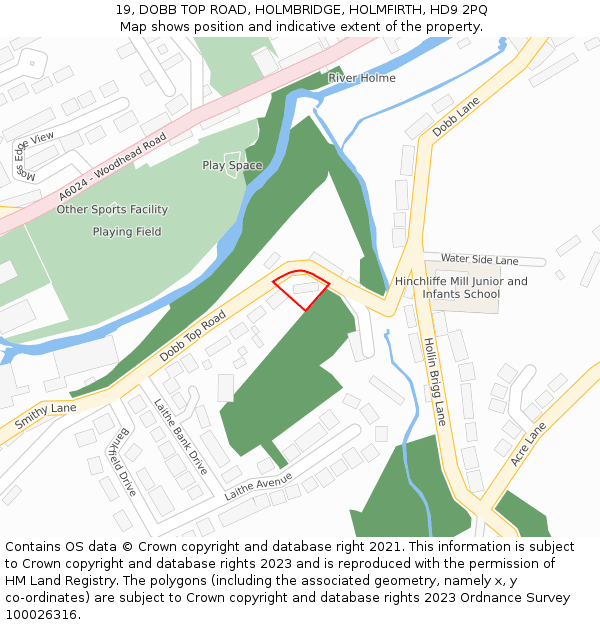 19, DOBB TOP ROAD, HOLMBRIDGE, HOLMFIRTH, HD9 2PQ: Location map and indicative extent of plot