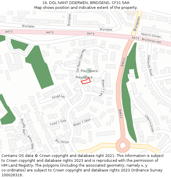19, DOL NANT DDERWEN, BRIDGEND, CF31 5AA: Location map and indicative extent of plot
