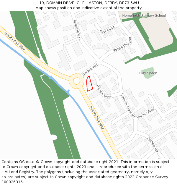 19, DOMAIN DRIVE, CHELLASTON, DERBY, DE73 5WU: Location map and indicative extent of plot