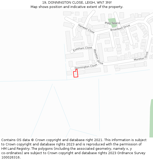 19, DONNINGTON CLOSE, LEIGH, WN7 3NY: Location map and indicative extent of plot