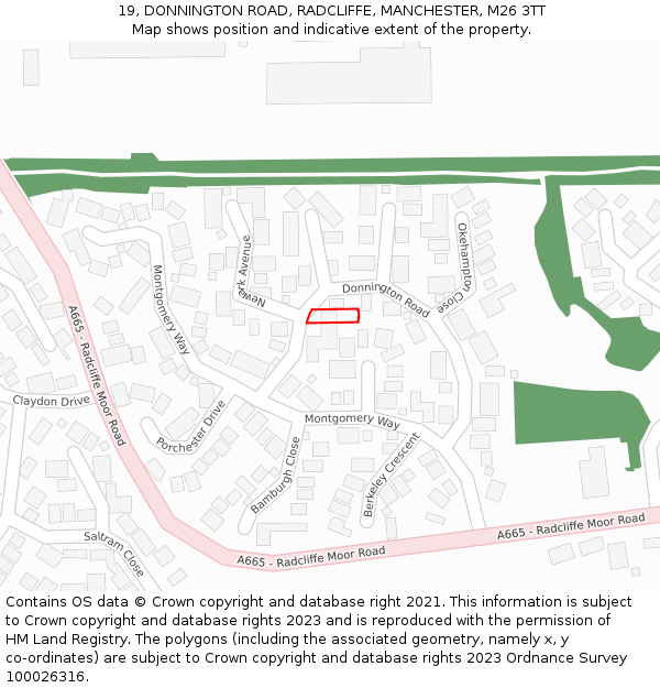 19, DONNINGTON ROAD, RADCLIFFE, MANCHESTER, M26 3TT: Location map and indicative extent of plot