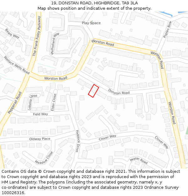 19, DONSTAN ROAD, HIGHBRIDGE, TA9 3LA: Location map and indicative extent of plot