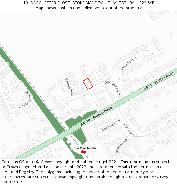 19, DORCHESTER CLOSE, STOKE MANDEVILLE, AYLESBURY, HP22 5YR: Location map and indicative extent of plot