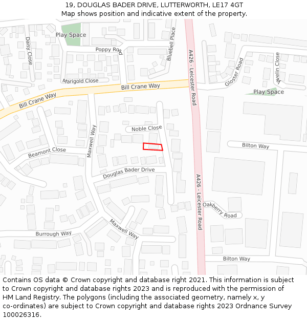 19, DOUGLAS BADER DRIVE, LUTTERWORTH, LE17 4GT: Location map and indicative extent of plot