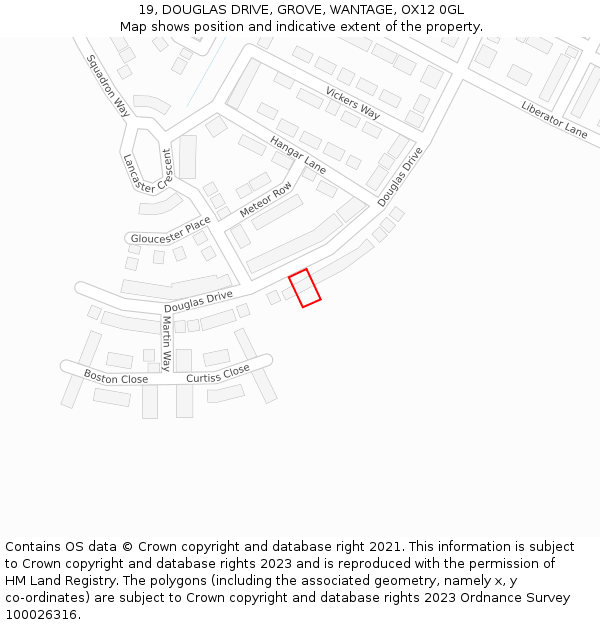 19, DOUGLAS DRIVE, GROVE, WANTAGE, OX12 0GL: Location map and indicative extent of plot