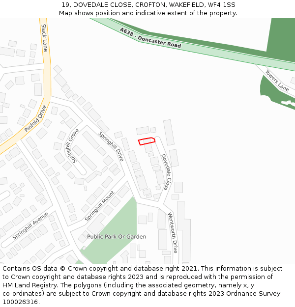 19, DOVEDALE CLOSE, CROFTON, WAKEFIELD, WF4 1SS: Location map and indicative extent of plot