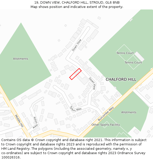 19, DOWN VIEW, CHALFORD HILL, STROUD, GL6 8NB: Location map and indicative extent of plot