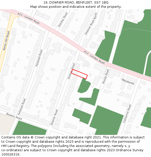 19, DOWNER ROAD, BENFLEET, SS7 1BQ: Location map and indicative extent of plot