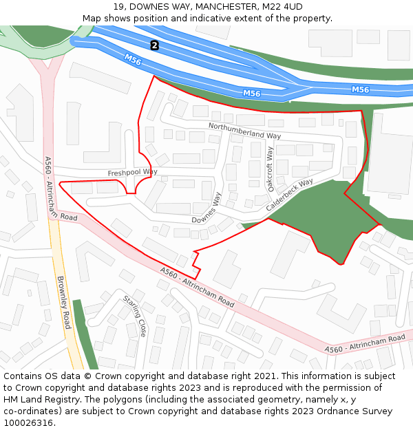 19, DOWNES WAY, MANCHESTER, M22 4UD: Location map and indicative extent of plot