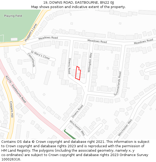 19, DOWNS ROAD, EASTBOURNE, BN22 0JJ: Location map and indicative extent of plot