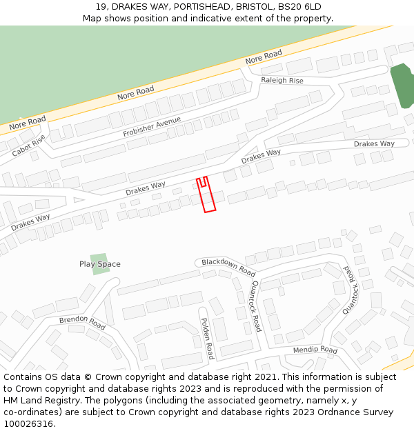 19, DRAKES WAY, PORTISHEAD, BRISTOL, BS20 6LD: Location map and indicative extent of plot
