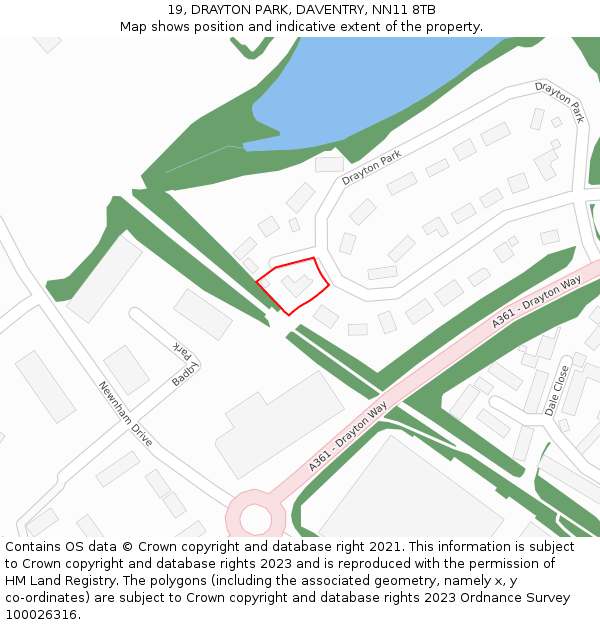 19, DRAYTON PARK, DAVENTRY, NN11 8TB: Location map and indicative extent of plot