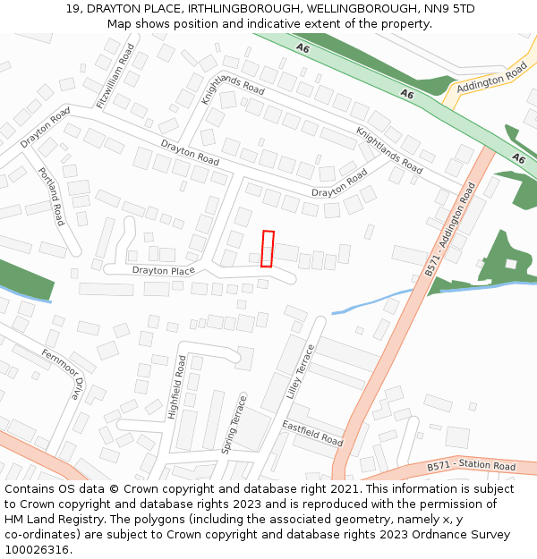 19, DRAYTON PLACE, IRTHLINGBOROUGH, WELLINGBOROUGH, NN9 5TD: Location map and indicative extent of plot