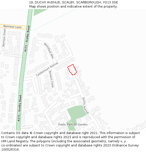19, DUCHY AVENUE, SCALBY, SCARBOROUGH, YO13 0SE: Location map and indicative extent of plot