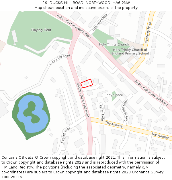 19, DUCKS HILL ROAD, NORTHWOOD, HA6 2NW: Location map and indicative extent of plot