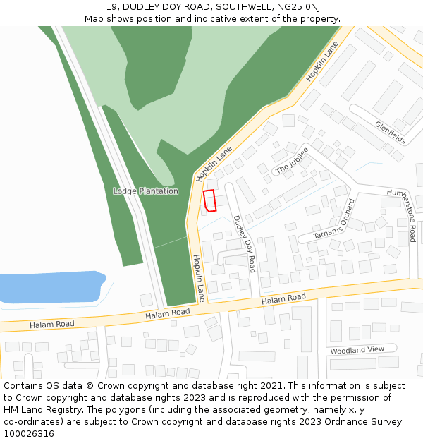 19, DUDLEY DOY ROAD, SOUTHWELL, NG25 0NJ: Location map and indicative extent of plot