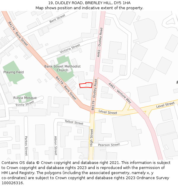 19, DUDLEY ROAD, BRIERLEY HILL, DY5 1HA: Location map and indicative extent of plot