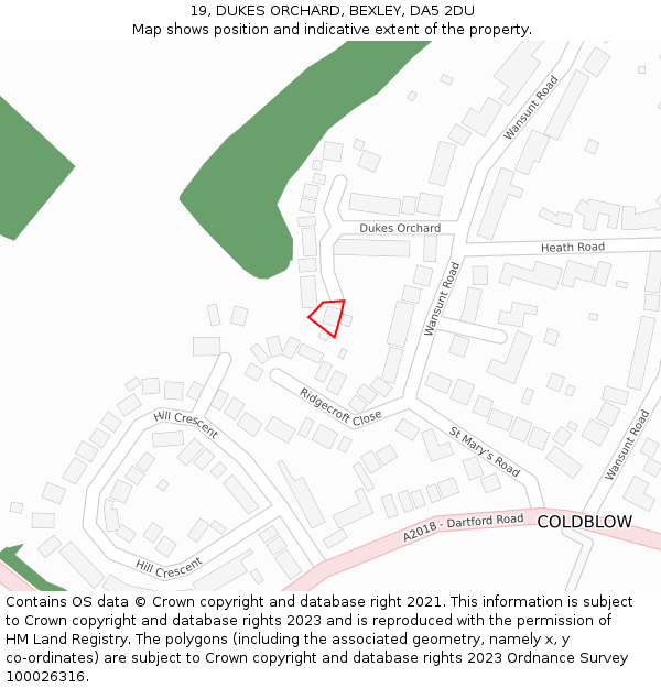 19, DUKES ORCHARD, BEXLEY, DA5 2DU: Location map and indicative extent of plot