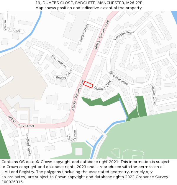 19, DUMERS CLOSE, RADCLIFFE, MANCHESTER, M26 2PP: Location map and indicative extent of plot
