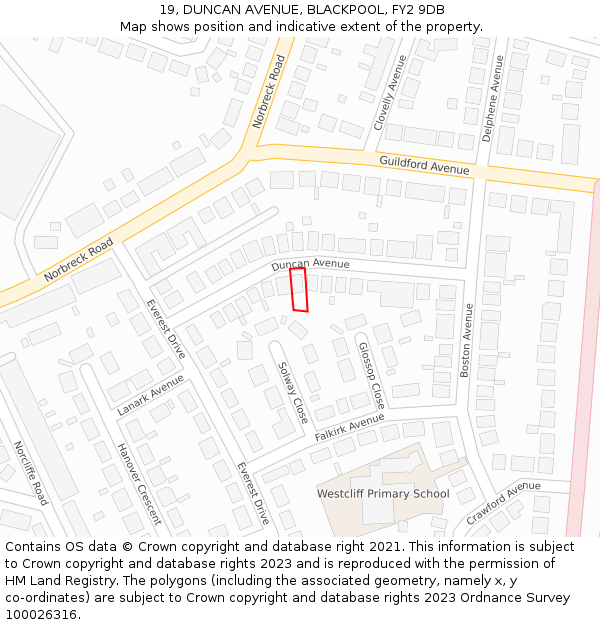 19, DUNCAN AVENUE, BLACKPOOL, FY2 9DB: Location map and indicative extent of plot