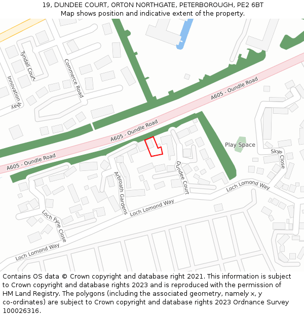 19, DUNDEE COURT, ORTON NORTHGATE, PETERBOROUGH, PE2 6BT: Location map and indicative extent of plot