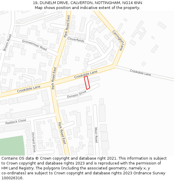 19, DUNELM DRIVE, CALVERTON, NOTTINGHAM, NG14 6NN: Location map and indicative extent of plot