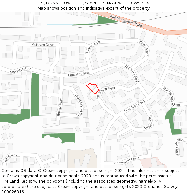 19, DUNNILLOW FIELD, STAPELEY, NANTWICH, CW5 7GX: Location map and indicative extent of plot