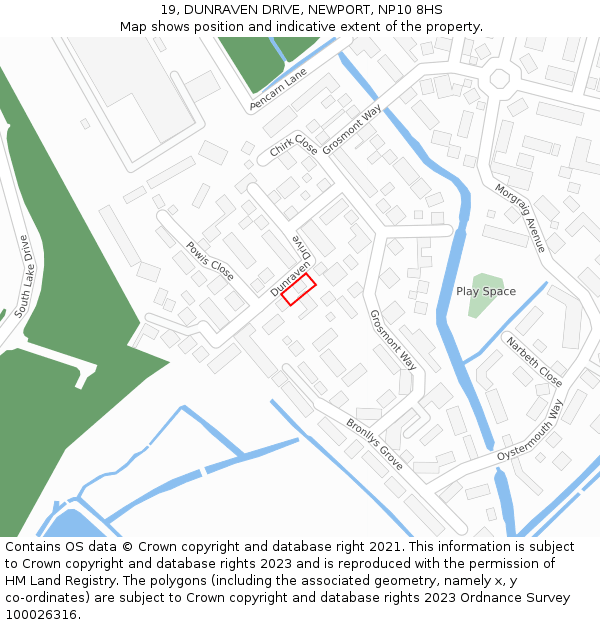 19, DUNRAVEN DRIVE, NEWPORT, NP10 8HS: Location map and indicative extent of plot