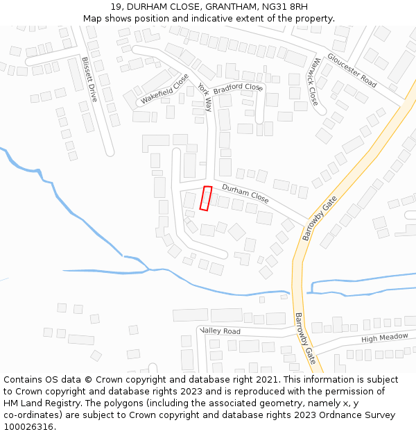 19, DURHAM CLOSE, GRANTHAM, NG31 8RH: Location map and indicative extent of plot