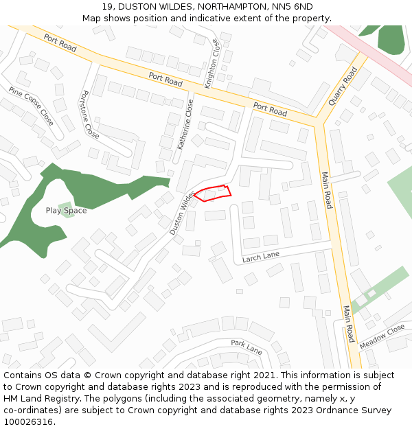 19, DUSTON WILDES, NORTHAMPTON, NN5 6ND: Location map and indicative extent of plot