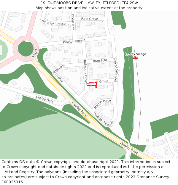 19, DUTIMOORS DRIVE, LAWLEY, TELFORD, TF4 2SW: Location map and indicative extent of plot