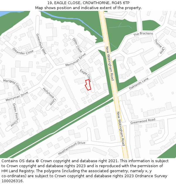 19, EAGLE CLOSE, CROWTHORNE, RG45 6TP: Location map and indicative extent of plot
